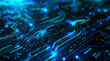 Obraz premium Futuristic Circuit Board with Glowing Blue and Orange Lights