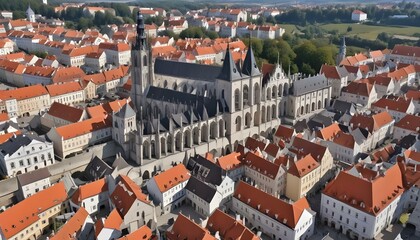 Fototapeta na wymiar Aerial drone view of the Sibiu Lutheran Cathedral Romania
