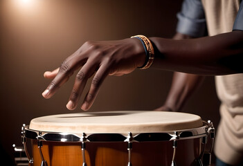 Obraz premium A black African man playing a drum