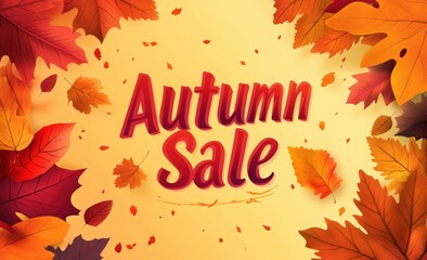 Autumn sale banner template with autumn leaves