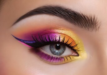 Obraz premium Close-up of woman eye with beautiful colourful makeup