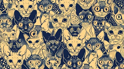 Fototapeta premium Sphynx Cat Illustration Background Wallpaper Seamless Patterns 16:9