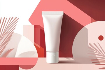 A minimalist tube of cream displayed against abstract geometric shapes, perfect for skincare and beauty product visuals.