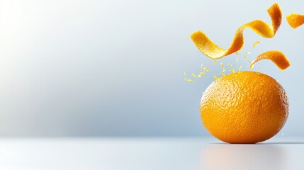 A juicy orange being peeled, with the segments partially exposed and the peel curling naturally around it.