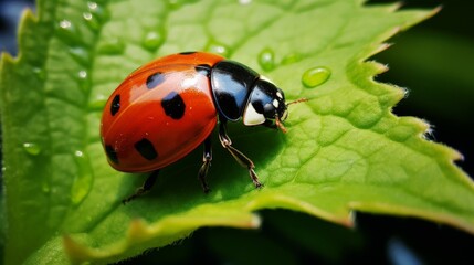 Fototapeta premium Ladybug on a Green Leaf.