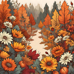 Fototapeta premium Fall Flower Forest Illustration 