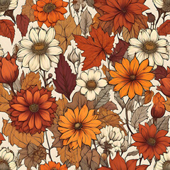 Fall Flowers Illustration with White Background