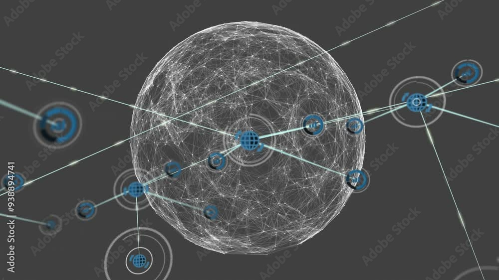 Poster global network connections and data transfer animation over dark background