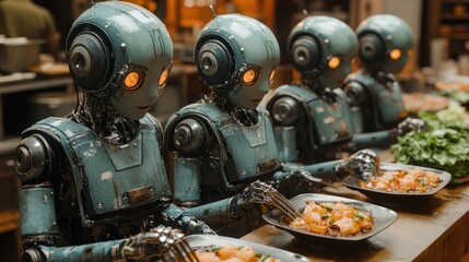 Fototapeta premium Robots Enjoying a Meal