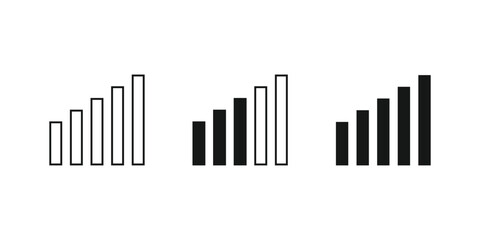 Signal strength indicator set. Mobile phone bar status icon. No signal symbol. Signal bar icon vector.