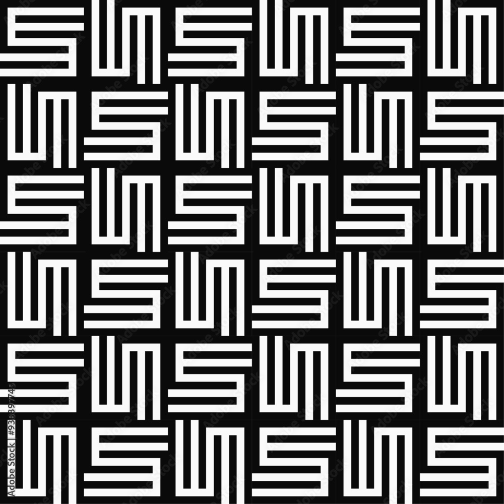 Poster Abstract Korean or Chinese seamless pattern. Repeatimg geometric symmetric ornament. Trellis. Symmetric lines lattice. Vector monochrome tiled ethnic background.