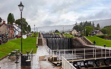 Locks in Fort augustus at Caledonian Canal. Scotland, United kingdom, September 10, 2023