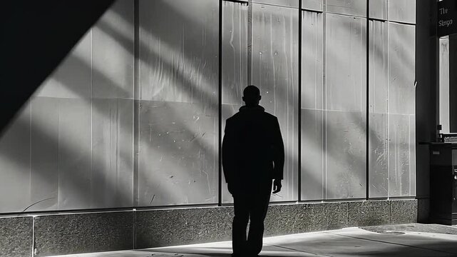 Solitary figure in urban shadows