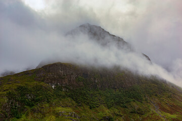 Scottish Highlands, mountains surrounded by clouds