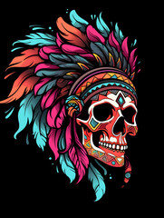Tribal Skull and Feather Tattoo symmetry layout illustration