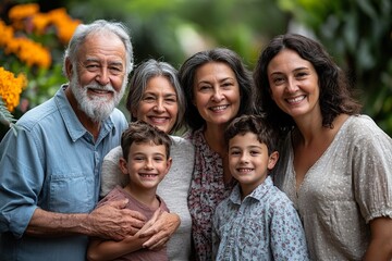 Highlight a multigenerational family portrait with grandparents, parents, and children