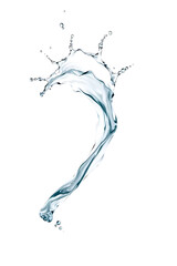 A dynamic splash of clear water, creating a graceful curve and droplets against a white background.
