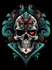 Tribal Skull and Playing Cards Tattoo symmetry layout illustration