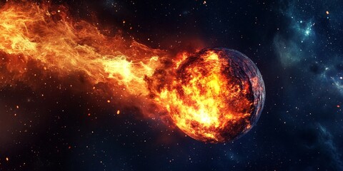 Obraz premium Abstract Cosmic Meteor Igniting Flames: Elegant Universe Illustration Celebrating Celestial Wonders and Cultural Diversity. Minimalist Space Design with Stylish Gradient Texture for Graphic Art. AI-Ge