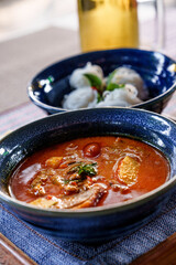 Thai Curry and Khanom Jeen Noodles with beer thi food