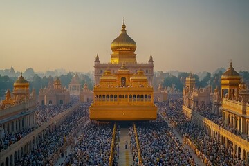 Naklejka premium Guru Granth Sahib Ceremonial Procession Sikhism Religion Spiritual Symbol
