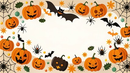 Festive Halloween-Themed Border With Bats, Spiders, Pumpkins, And Other Spooky Elements In A Vector Format.