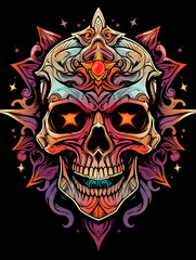 Tribal Skull and Stars Tattoo symmetry layout illustration