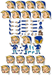 Vector cartoon style Girl character for animation. Different emotions, gestures and poses. Isolated vector illustration.