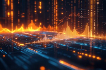 Futuristic Data Visualization with Glowing Analytics and Graphs