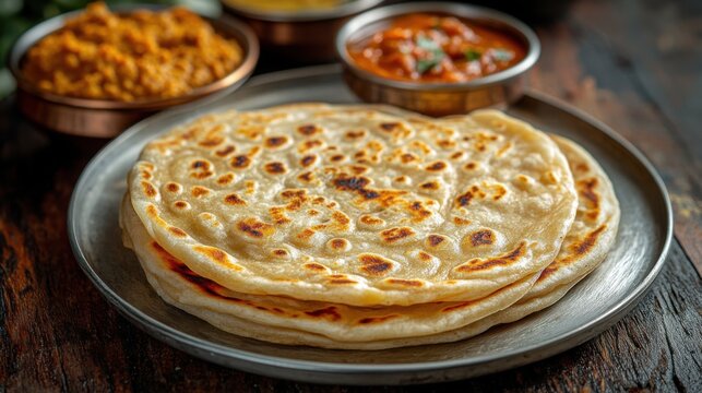 Hot Fluffy Roti Canai with Dhal and Curry
