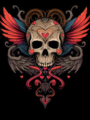 Tribal Skull and Winged symmetry layout illustration
