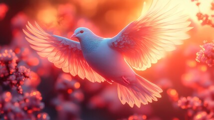 White Dove Soaring Through the Golden Light