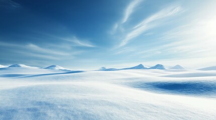 Snow-Covered Landscape with Rolling Hills Under a Clear Blue Sky

