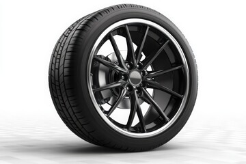 Fototapeta premium Black Alloy Car Wheel on White Background