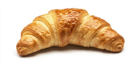 Elegant Croissant on Abstract White Background: Minimalist Culinary Art for Breakfast and Afternoon Tea Concepts. Creative Composition with Stylish Texture and Gradient Elements. AI-Generated Artwork 