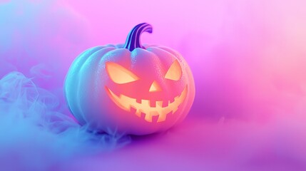 Glowing Jack o  Lantern in Misty Pink and Purple Atmosphere