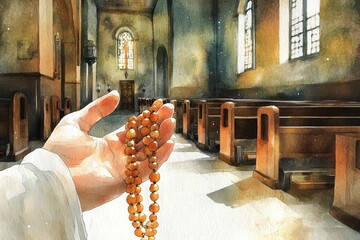 Obraz premium Rosary Beads Church Prayer Christianity Religion Spiritual Symbol