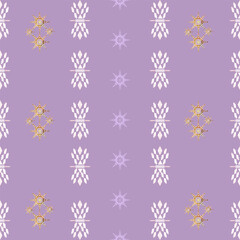 Geometric pattern Native American fabric patterns, colorful, used for decoration or all types of fabric projects. Purple, white and gold.
