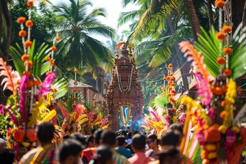 Fototapeta premium Colorful Hindu festival procession with elaborate decorations