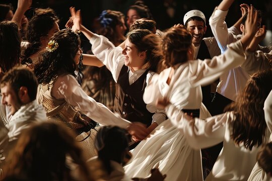Jewish community dancing in celebration during Simchat Torah
