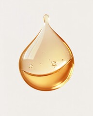 Serum Skincare Gold Drops with Air Bubbles on Solid Background
