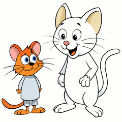 Cat and Rat Friendship - Vector Design on White Background