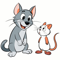 Cat and Rat Friendship - Vector Design on White Background