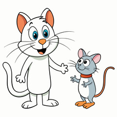 Cat and Rat Friendship - Vector Design on White Background