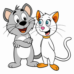 Cat and Rat Friendship - Vector Design on White Background