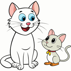 Cat and Rat Friendship - Vector Design on White Background