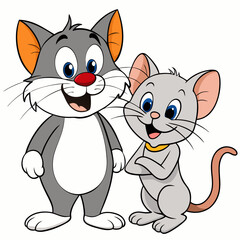 Cat and Rat Friendship - Vector Design on White Background