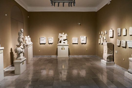 Varna, Bulgaria, March 16, 2023; Ancient Greek columns with artefact