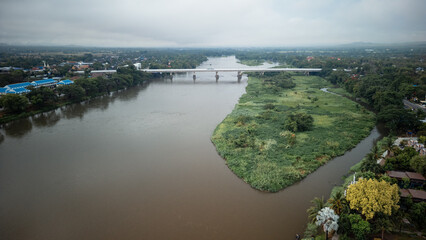 Aerial view of Tak city with the river in Northern Thailand