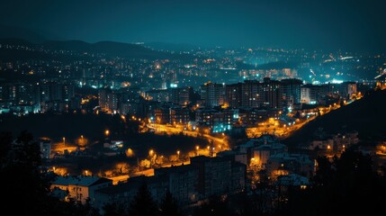 Fototapeta premium Night Cityscape with Illuminated Buildings
